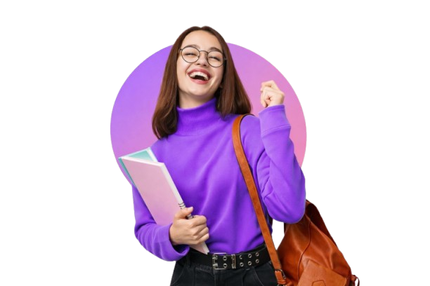 Étudiante souriante, livres à la main, après un cours de soutien scolaire avec TutinGo